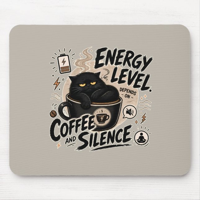 Tapis de souris Chat Noir propulsé par le Café (Devant)