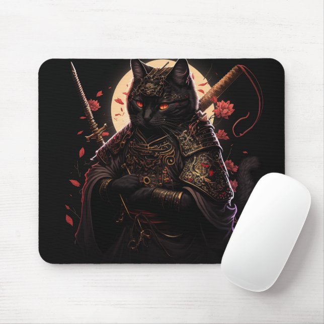 Tapis De Souris Chat noir Samurai (Avec souris)