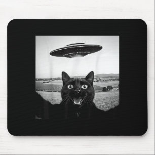 Tapis De Souris Chat Noir Selfie Ufo Alien Cadeaux Drôles Pour Hom