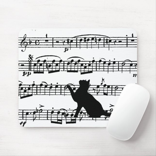 Tapis De Souris Chat noir sur la feuille de musique Panier (Avec souris)