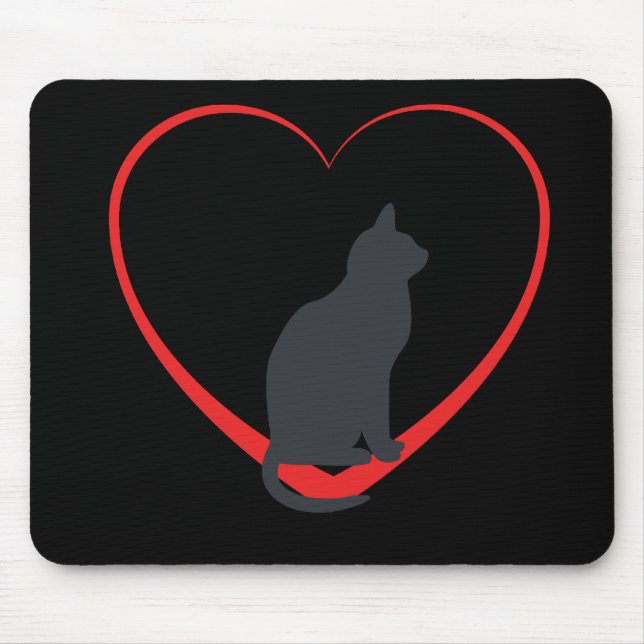 Tapis De Souris Chat noir sur le coeur ouvert de rouge, arrière - (Devant)
