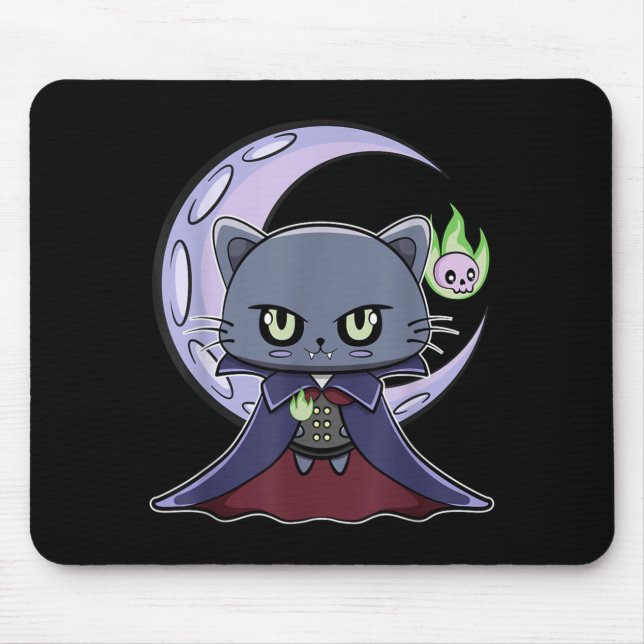 Tapis De Souris Chat noir vampire Dracula et feu magique pour (Devant)