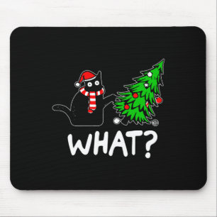 Tapis De Souris Chat noir vilain drôle poussant l'arbre de Noël