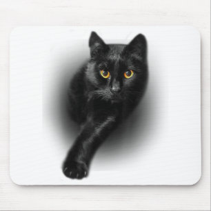 Tapis De Souris Chat noir Yellow Eyes Chats Tefts Fête des mères