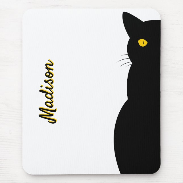 Tapis De Souris CHAT NOIR Yeux dorés personnalisables (Devant)