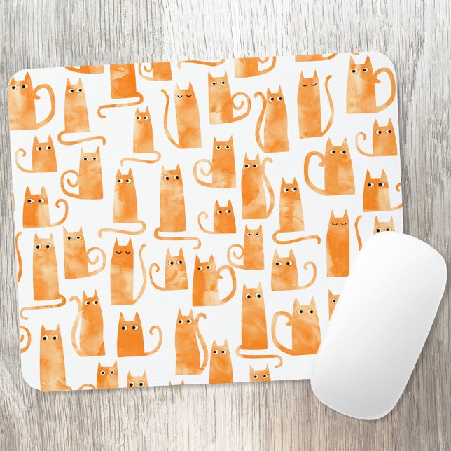 Tapis De Souris Chat orange (Fun and quirky watercolor orange ginger cat pattern mouse mat)