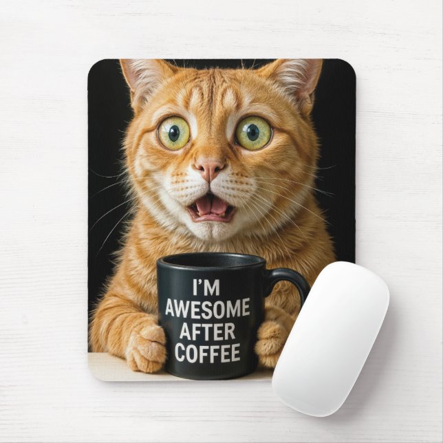 Tapis De Souris Chat Orange Avec Mug De Café Amusant (Avec souris)