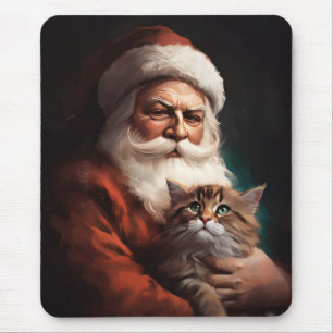 Tapis De Souris Chat Persan avec le Père Noël Fête de Noël