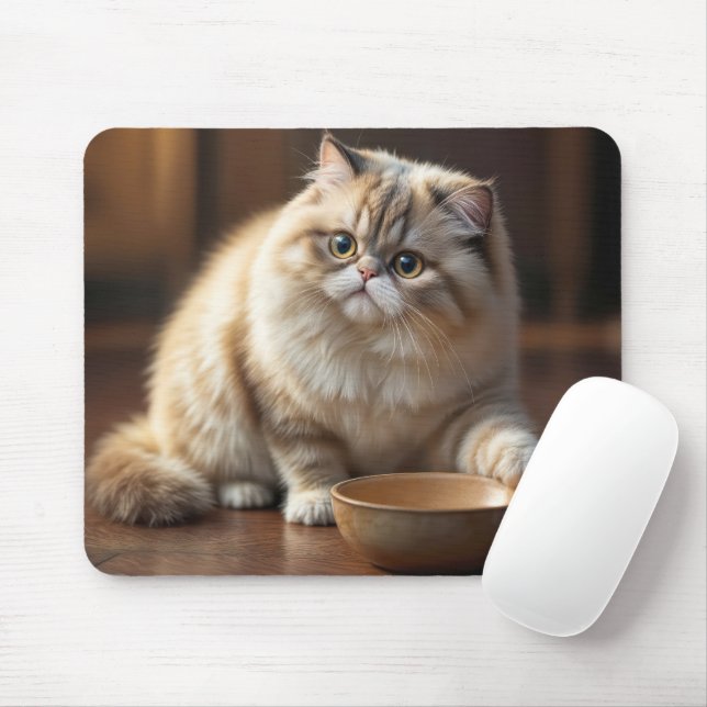 Tapis De Souris Chat Persan Avec Un Bol De Nourriture Vide (Avec souris)