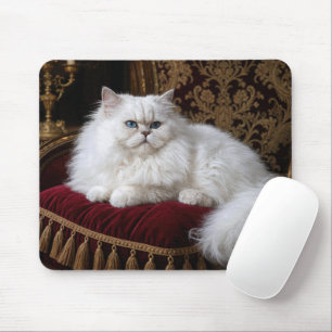 Tapis De Souris Chat persan blanc sur un coussin de chaise en velo