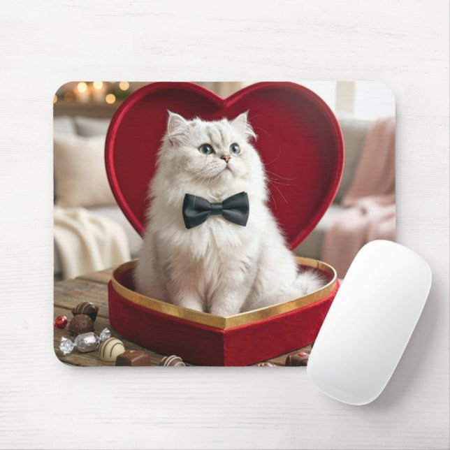 Tapis De Souris Chat Persan de la Saint-Valentin dans une boîte de (Avec souris)