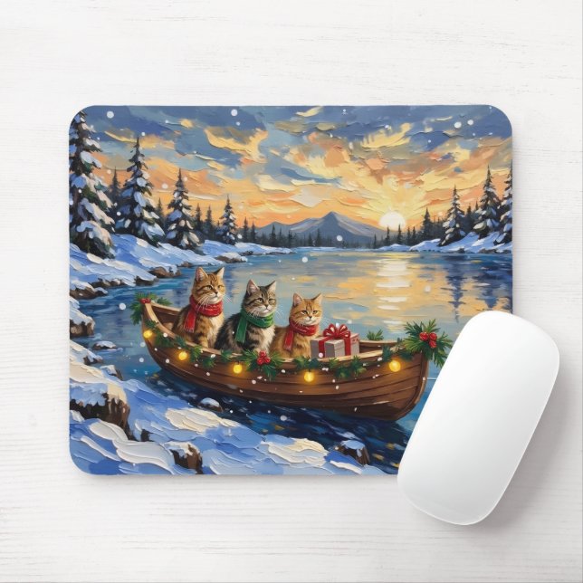 Tapis De Souris Chat Persan Noël Bateau Fêtes (Avec souris)