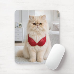 Tapis De Souris Chat Persan portant un soutien-gorge rouge