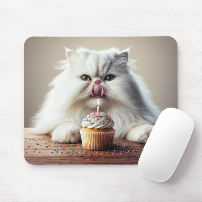 Tapis De Souris Chat Perse Avec Cupcake Anniversaire (Avec souris)