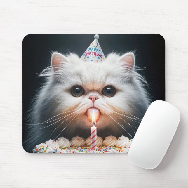 Tapis De Souris Chat perse avec gâteau d'anniversaire (Avec souris)