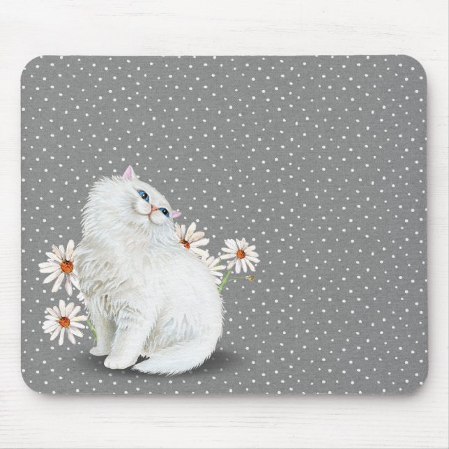 Tapis De Souris chat perse blanc sur le point de pin motif Souris (Devant)