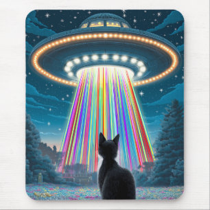 Tapis De Souris Chat psychédélique et ovnis Art amusant de l'enl
