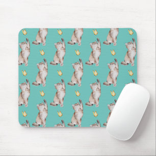 Tapis De Souris Chat qui Attrape un Papillon Jaune sur un Fond Sar