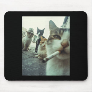 Tapis De Souris Chat qui fume Drôle de chats gangsters Mème drôle