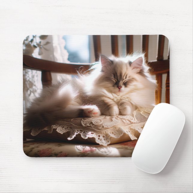 Tapis De Souris Chat Ragdoll Dormir Sur Le Coussin (Avec souris)