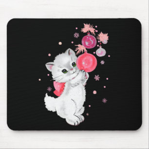 Tapis De Souris Chat Rétro Chaton Joue Avec Ornement De Noël Rose