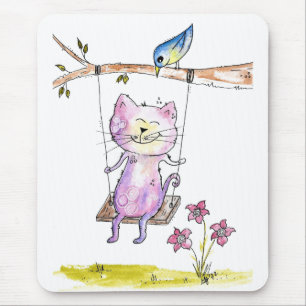 Tapis De Souris Chat rose blanc mignon à la couture