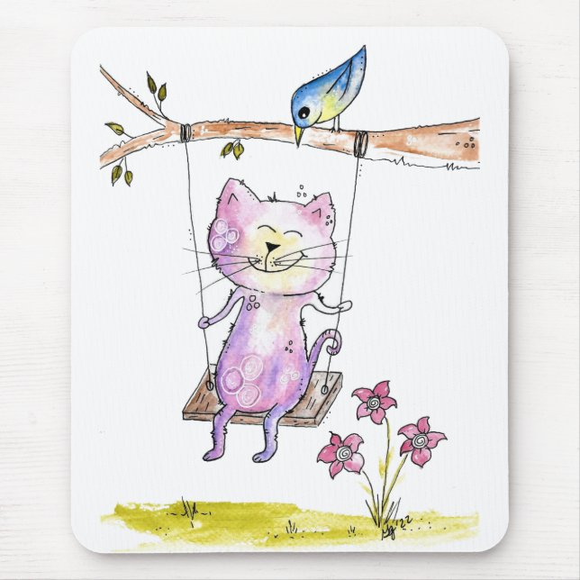 Tapis De Souris Chat rose blanc mignon à la couture (Devant)