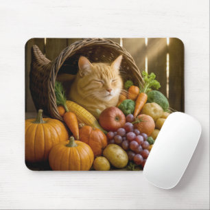 Tapis De Souris Chat roux dans une corne d'abondance de récolte
