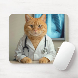 Tapis De Souris Chat roux portant une blouse de laboratoire de méd