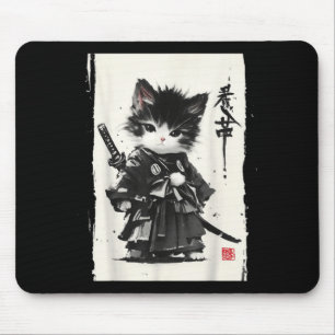 Tapis De Souris Chat Samouraï Art Japonais Sumi-e Nouveauté Kawaii