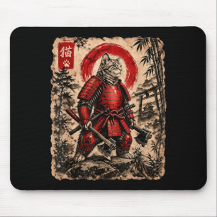 Tapis De Souris Chat Samouraï Art Ukiyoe Japonais Dessin Animé Drô