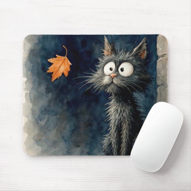 Tapis De Souris Chat Scruffé Avec Feuille D'Automne (Avec souris)