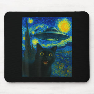 Tapis De Souris Chat selfie avec nuit d'OVNI alien Van Gogh hommes