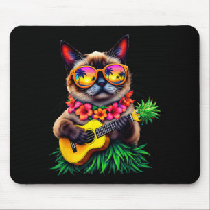 Tapis De Souris Chat siamois hawaïen ne Ukulele Vacances d'été