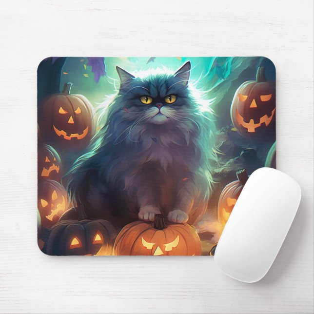 Tapis De Souris Chat Sibérien D'Halloween Avec Peur Citrouille (Avec souris)