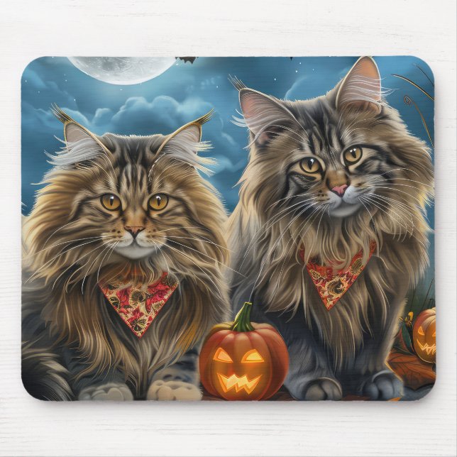 Tapis De Souris Chat sibérien Halloween effrayant  (Devant)