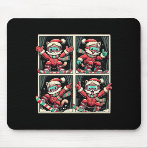 Tapis De Souris Chat Ski Snowboard Hiver Montagne de Noël Voyage P
