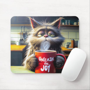 Tapis De Souris Chat Sleepy Avec Mug De Café Rouge Drôle