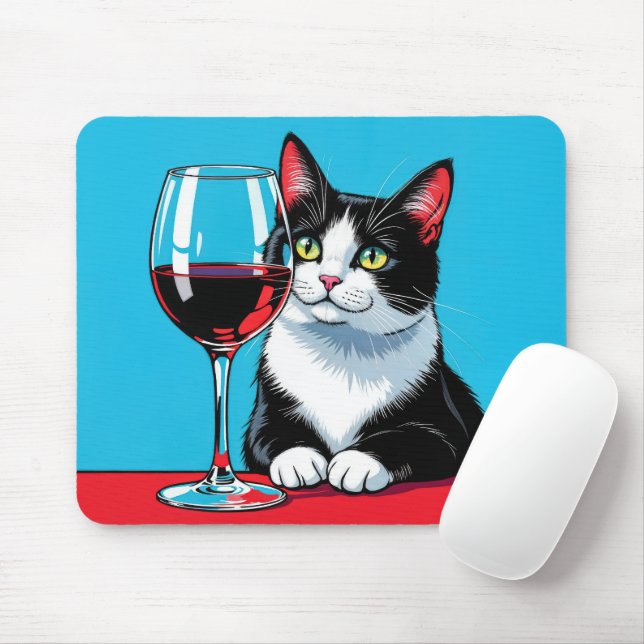 Tapis De Souris Chat Smoking Avec Vin Rouge (Avec souris)
