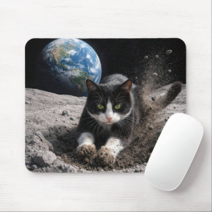 Tapis De Souris Chat Smoking Digging un cratère lunaire