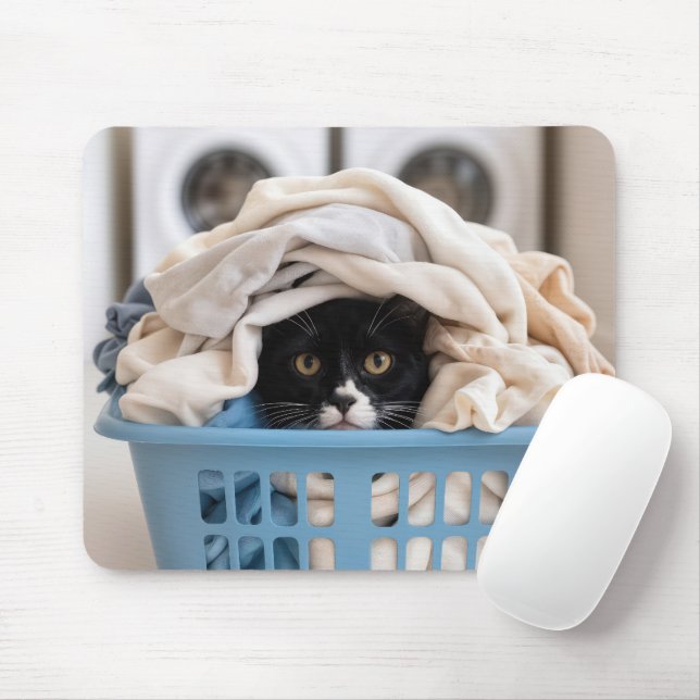 Tapis De Souris Chat Smoking Hiding dans un Panier à Linge (Avec souris)