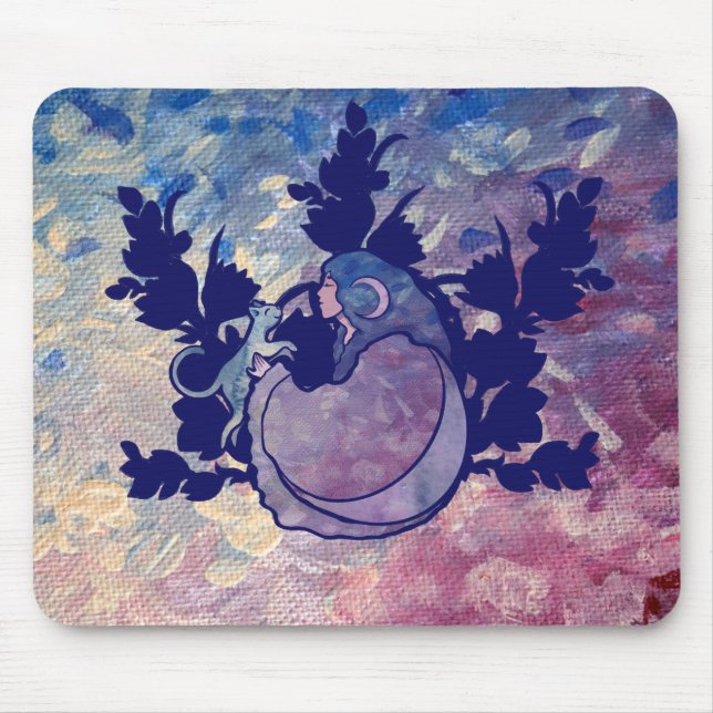 Tapis De Souris Chat Sorcière Lune Déesse Wiccan Chat Personne (Devant)