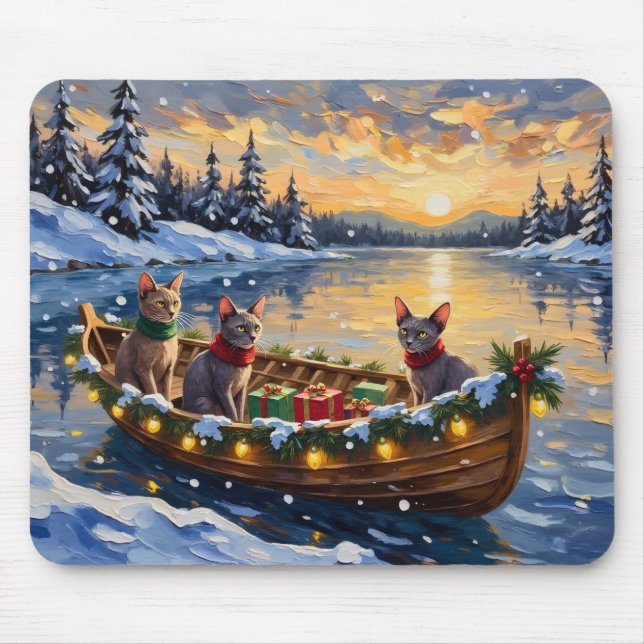 Tapis De Souris Chat Sphynx Noël Bateau Fêtes (Devant)