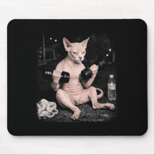 Tapis De Souris Chat sphynx vintage faisant de l'exercice drôle fi