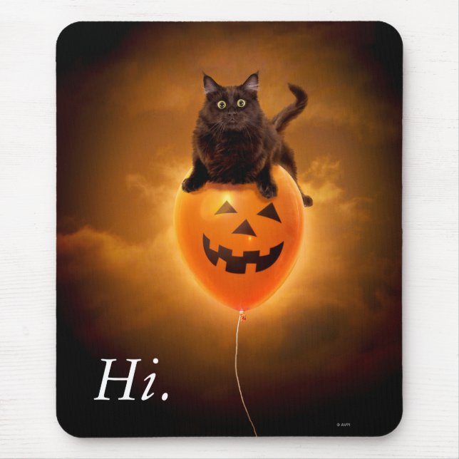 Tapis De Souris Chat sur le ballon d'Halloween (Devant)