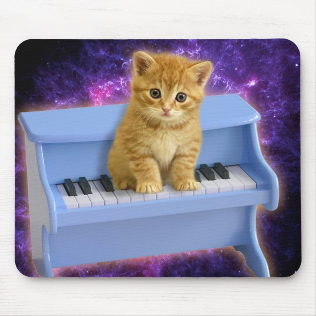 Tapis De Souris Chat sur le piano bleu (Devant)