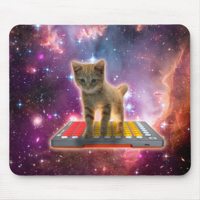 Tapis De Souris Chat sur synthétiseurs dans l'espace (Devant)