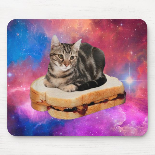 Tapis De Souris Chat sur un pain volant dans l'espace (Devant)