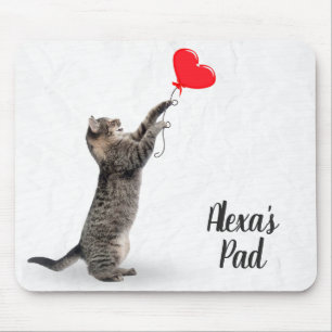 Tapis De Souris chat tabby ludique avec ballon cardiaque