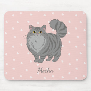 Tapis De Souris Chat Tigré Gris aux Longs Poils Personnalisé
